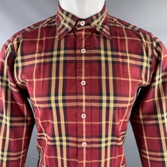 BURBERRY Size M Burgundy Khaki & Black Plaid Cotton Button Up Long Sleeve Shirt