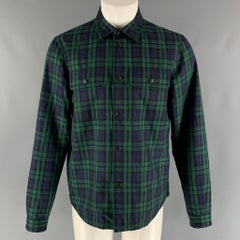 BURBERRY Size M Green Navy Plaid Wool Shirt Jacket