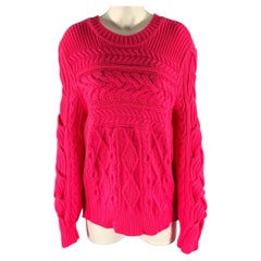 BURBERRY Size M Pink Wool Cashmere Cable Knit Crew-Neck Sweater
