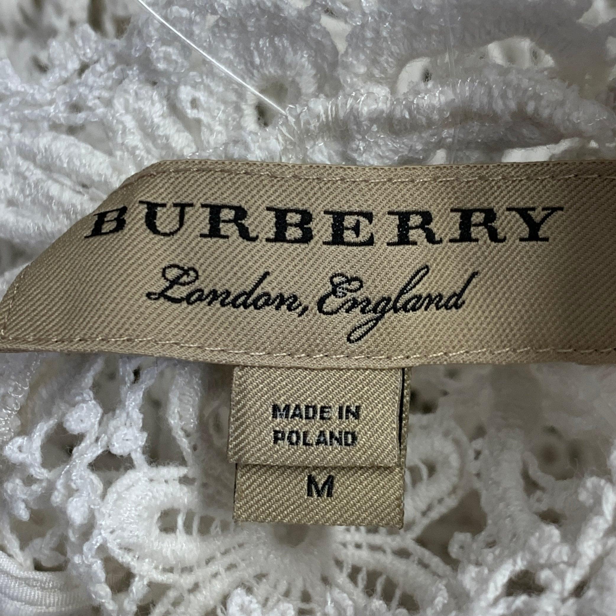 Donna Burberry Taglia M Camicetta a maniche lunghe in misto cotone e pizzo guipure bianca in vendita