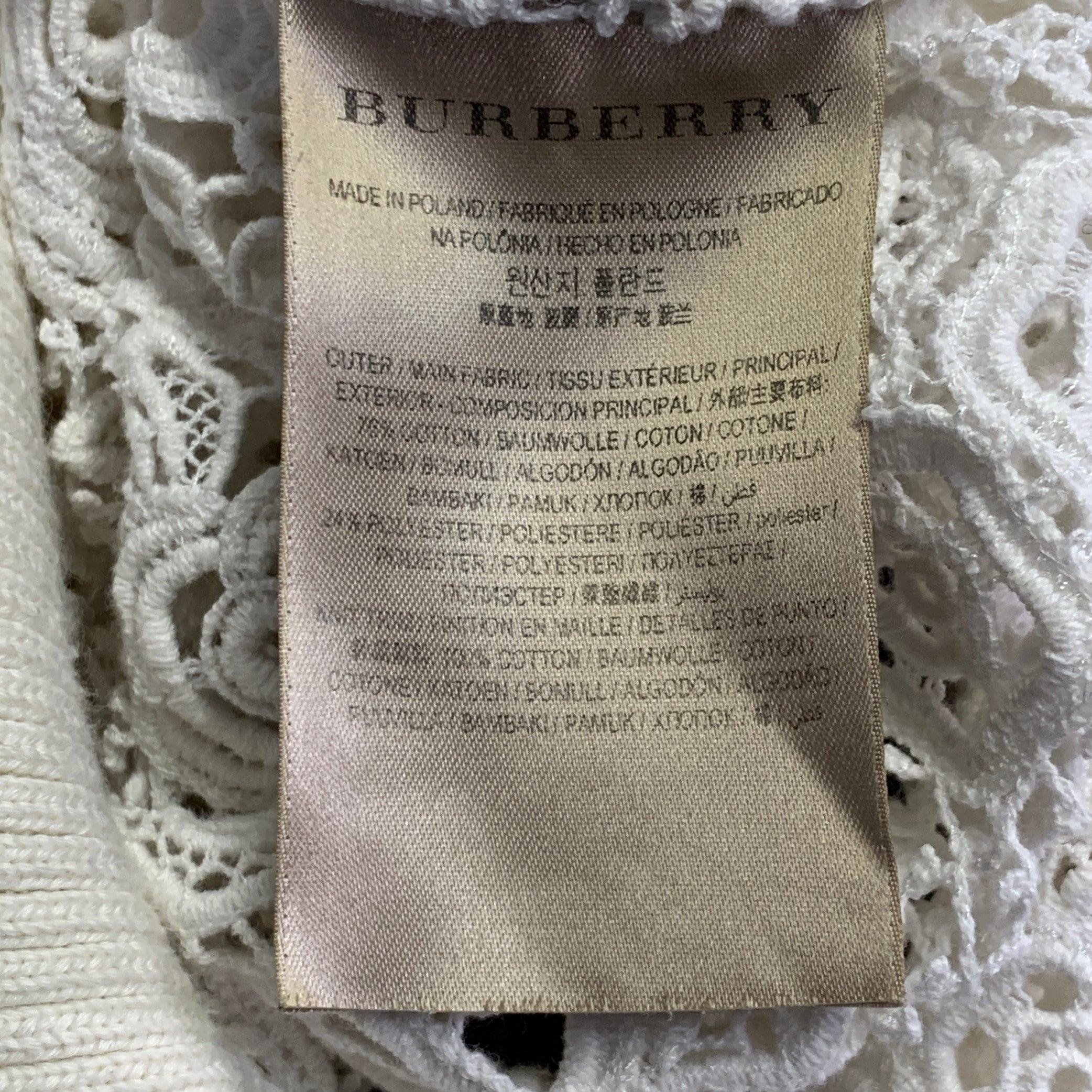 Burberry Taglia M Camicetta a maniche lunghe in misto cotone e pizzo guipure bianca in vendita 1