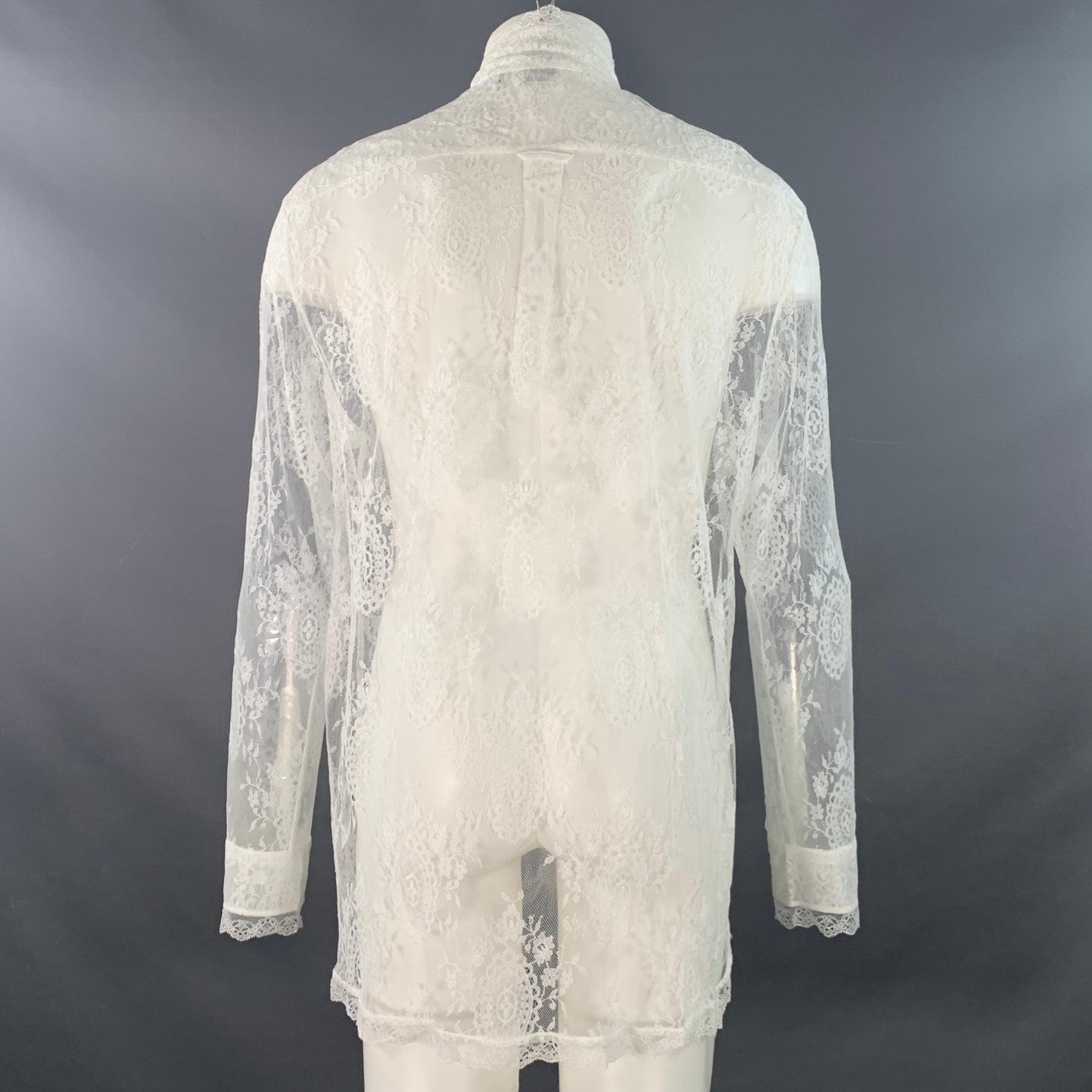 Gris BURBERRY Taille M Chemise à manches longues avec nœud en dentelle blanche et en mélange de viscose en vente