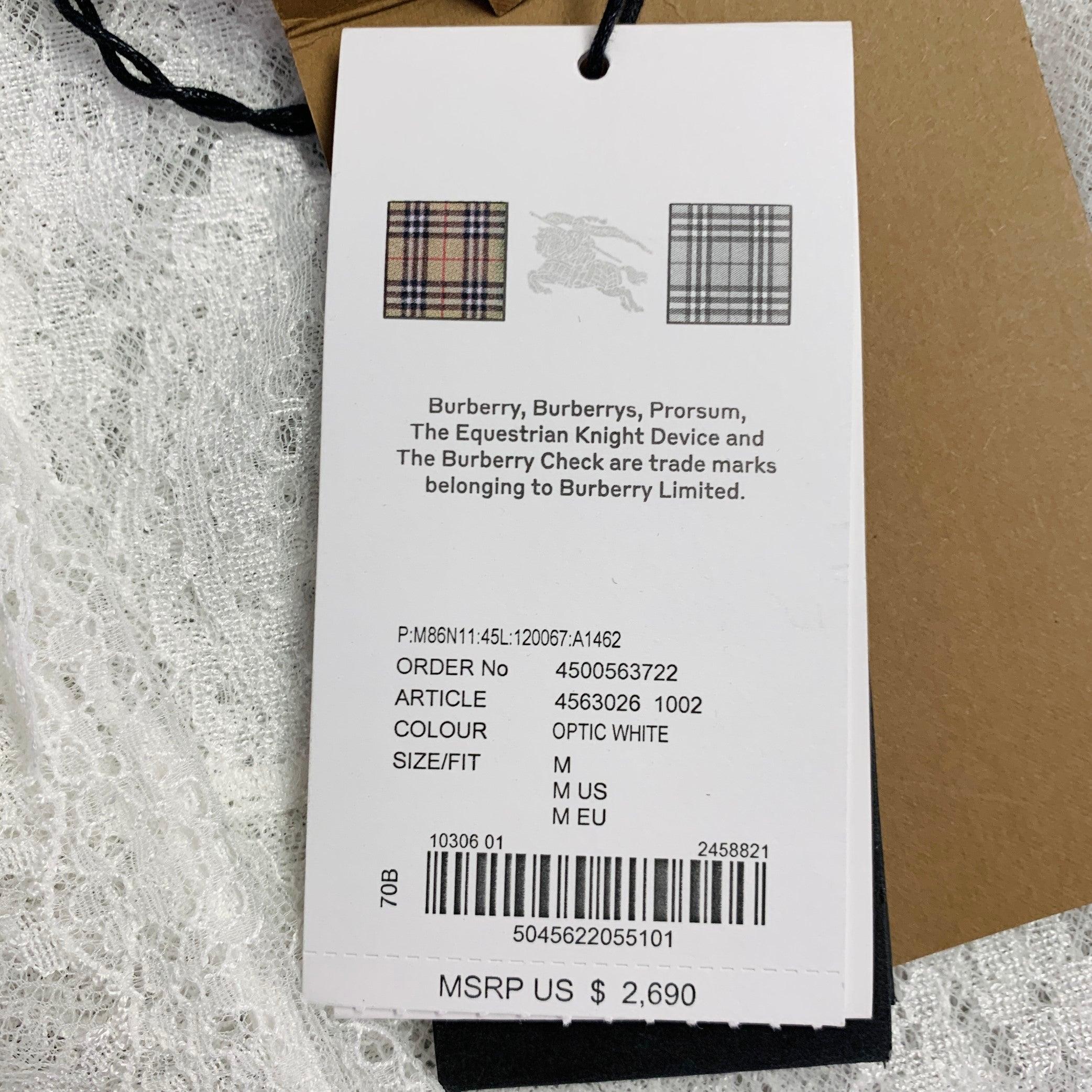 BURBERRY Taille M Chemise à manches longues avec nœud en dentelle blanche et en mélange de viscose Excellent état - En vente à San Francisco, CA