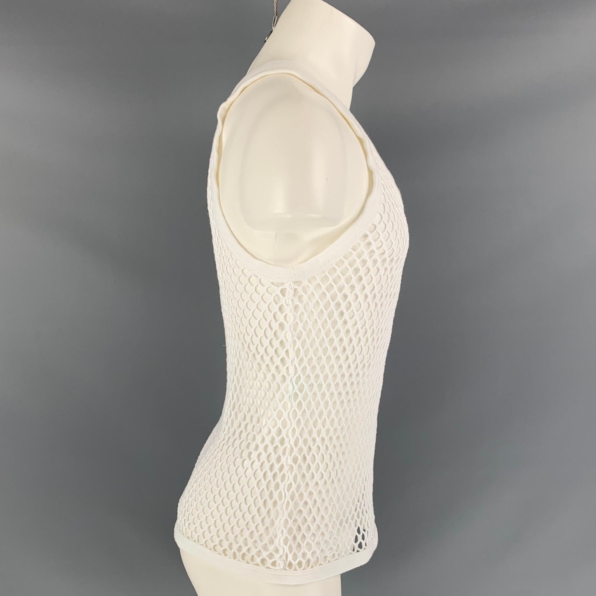 BURBERRY tank top comes in a white mesh cotton. Made in Italy. 

Good Pre-Owned Condition. Minor discoloration at lower front.
Marked: M

Measurements:

Chest: 34 in.
Length: 23 in. 