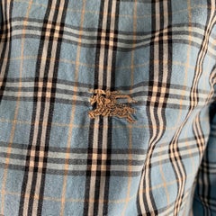 BURBERRY Size S Blue Black White Cotton Plaid Hidden Buttons Blouse