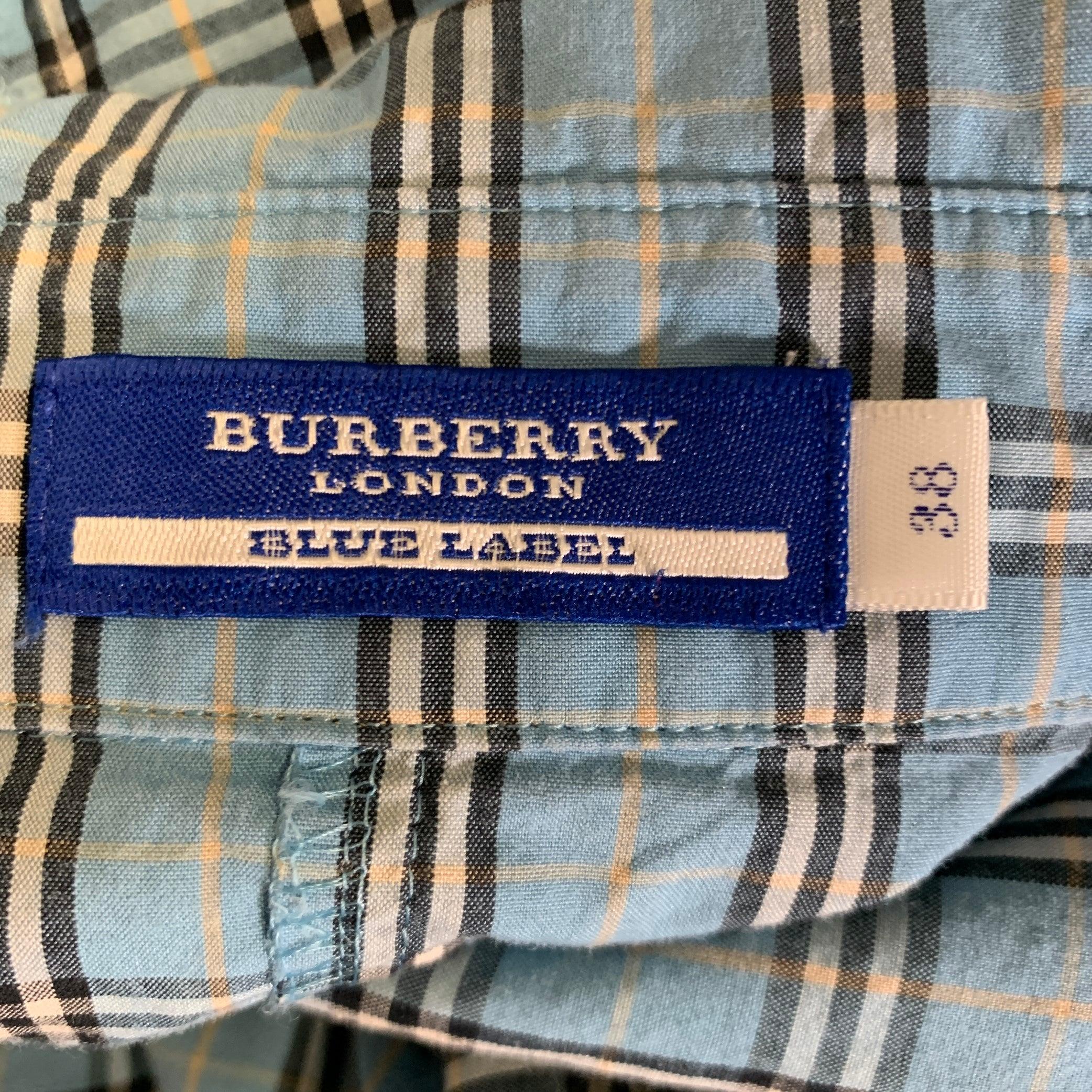 Women's BURBERRY Size S Blue Black White Cotton Plaid Hidden Buttons Blouse
