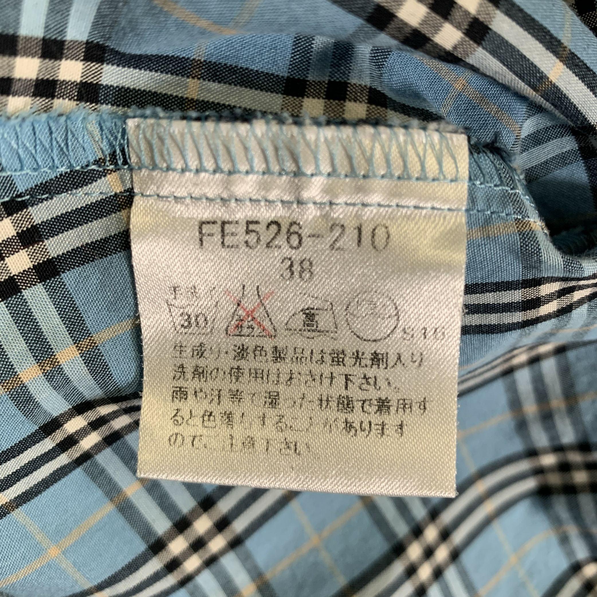 BURBERRY Size S Blue Black White Cotton Plaid Hidden Buttons Blouse 1