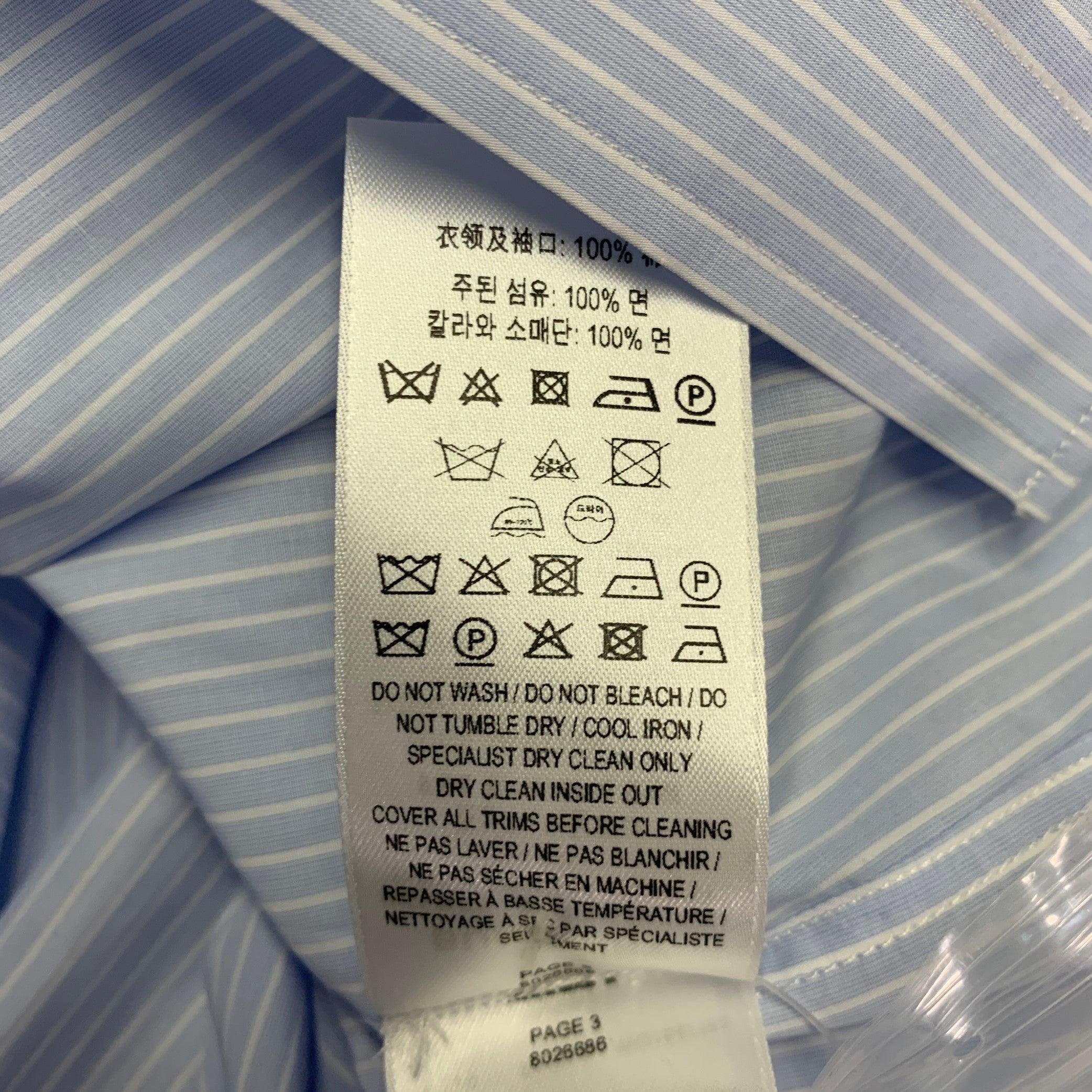 BURBERRY Size S Blue White Stripe Cotton Crystal Embellishment One Pocket Long Sleeve Shirt For Sale 6