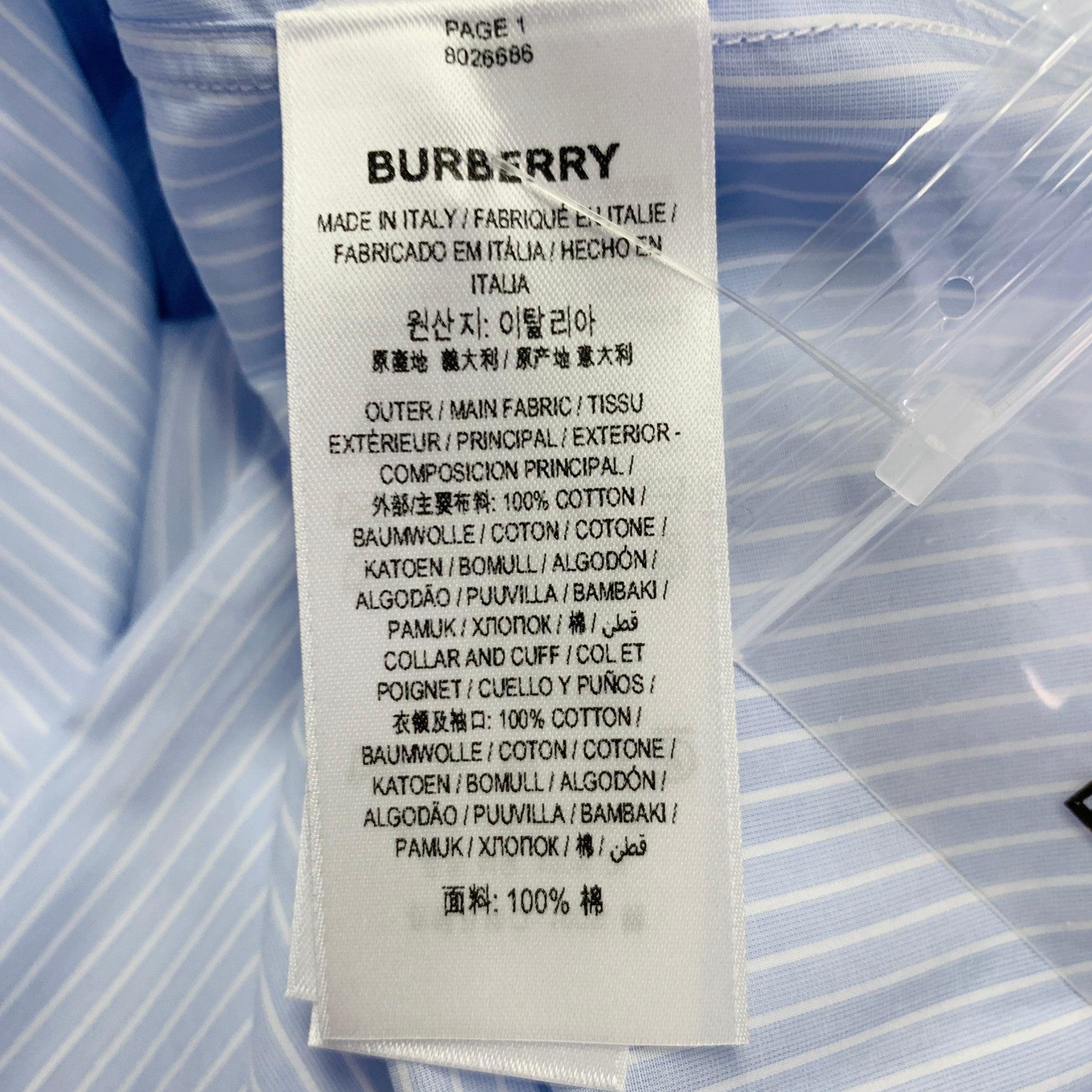 BURBERRY Size S Blue White Stripe Cotton Crystal Embellishment One Pocket Long Sleeve Shirt For Sale 5