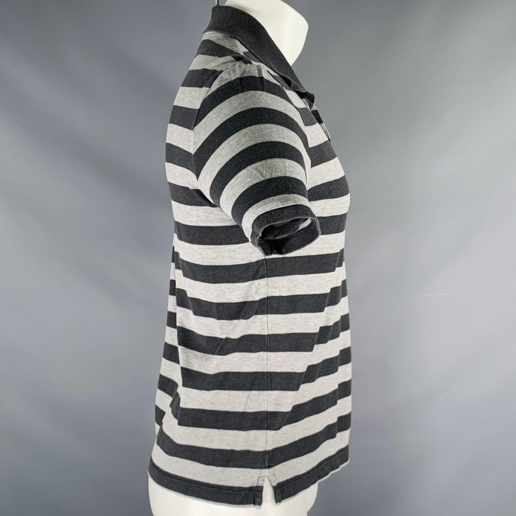 Nero Burberry taglia S Polo in cotone a righe grigie e carbone con mezza abbottonatura in vendita