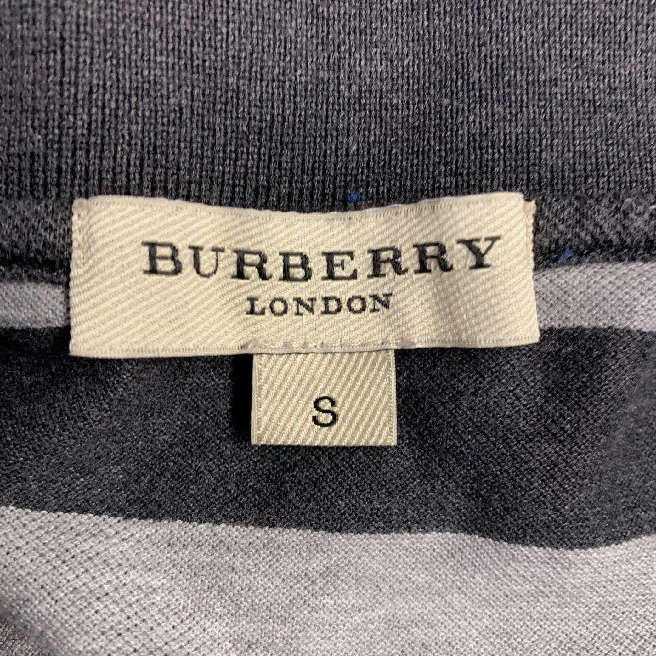 Uomo Burberry taglia S Polo in cotone a righe grigie e carbone con mezza abbottonatura in vendita
