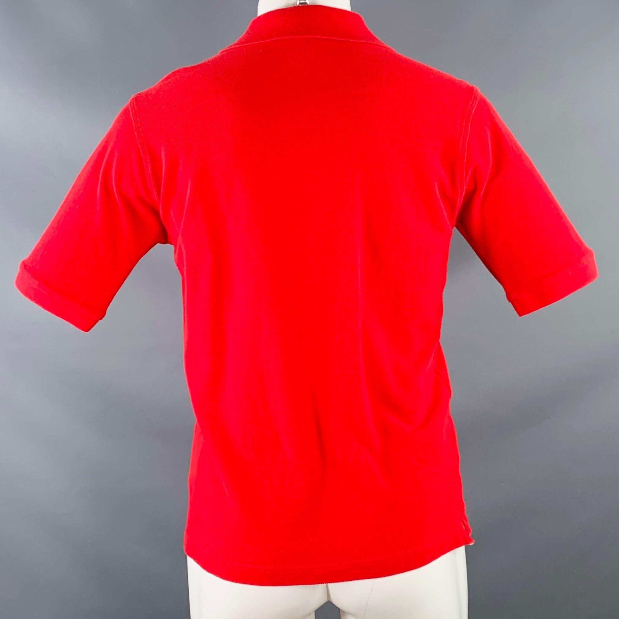 Men's BURBERRY Size S Red Contrast Check Trim Cotton Pique Polo For Sale