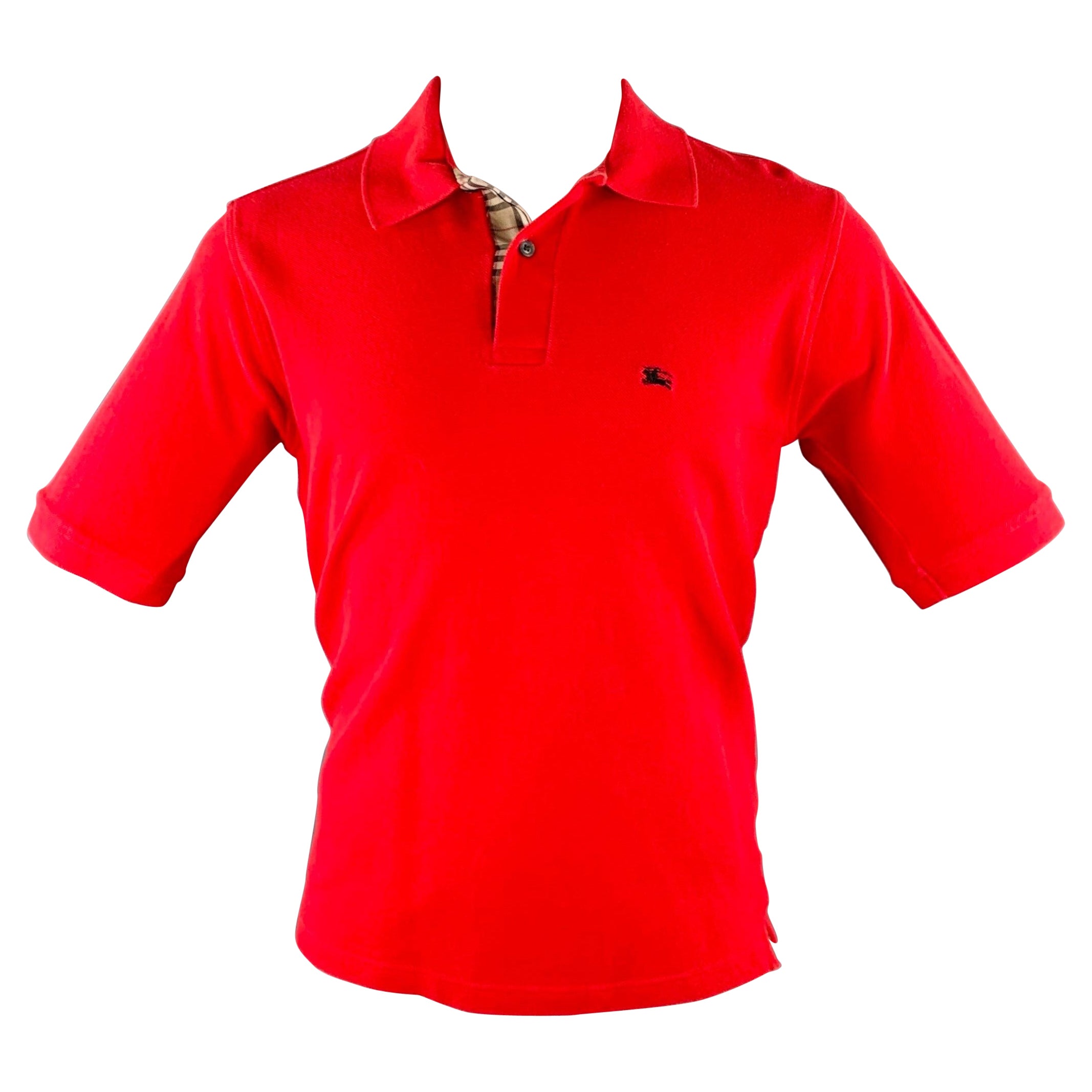 Burberry taglia S Polo in piqué di cotone con motivo check a contrasto rosso in vendita