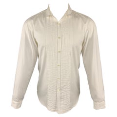 burberry button up long sleeve BURBERRY Size S White Cotton Pleated Double Collar Button Up Long Sleeve Shirt