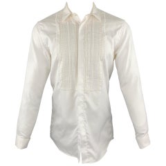 BURBERRY Taille S Chemise blanche à manches longues en coton plissé et à poignets français