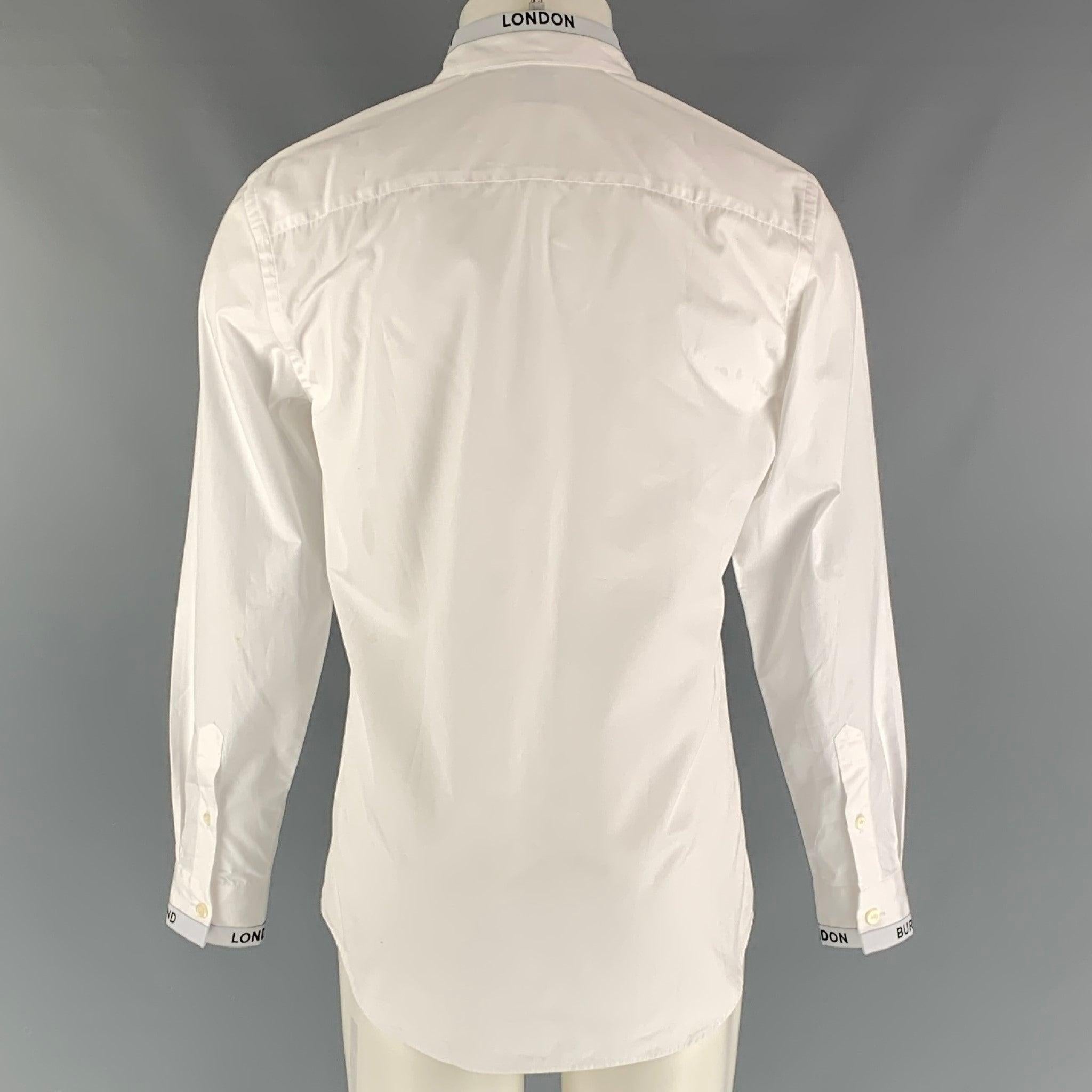 BURBERRY Size S White Solid Cotton Button Up  Long Sleeve Shirt In Good Condition For Sale In San Francisco, CA