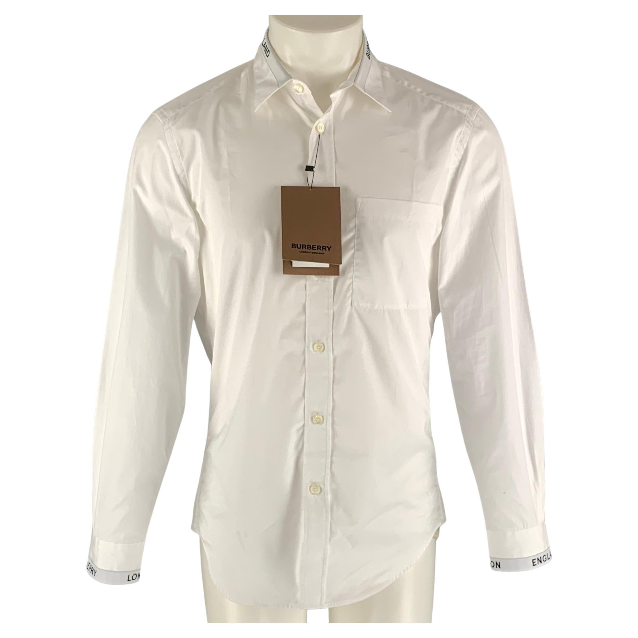 BURBERRY Size S White Solid Cotton Button Up Long Sleeve Shirt