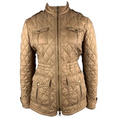 BURBERRY Size XL Beige Quilted Nylon Patch Pocket Jacket