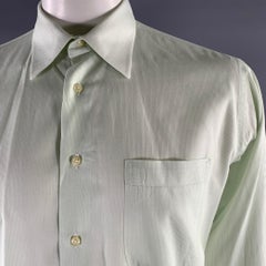 BURBERRY Size XL Green Mint Stripe Cotton Pointed Collar Long Sleeve Shirt