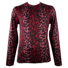 BURBERRY Size XL Red Black Pink Animal Print Wool Silk Crew Neck Pullover