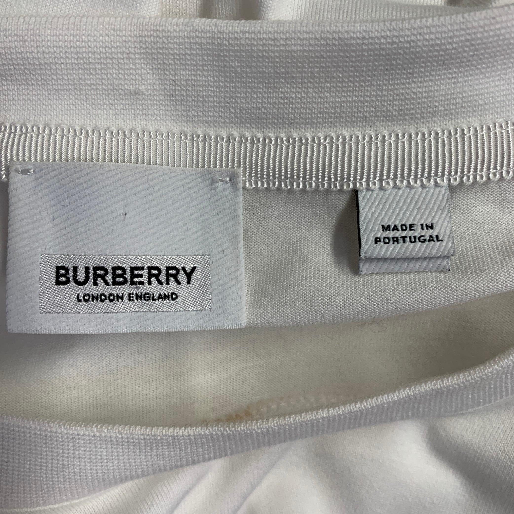 BURBERRY Größe XL Weiß Silber Baumwolle Kristall verschönert Übergröße T-Shirt mit Rundhalsausschnitt Damen im Angebot