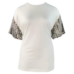 Burberry Taglia XL Bianco Argento Cotone Cristallo Impreziosito Maglietta Girocollo Oversize