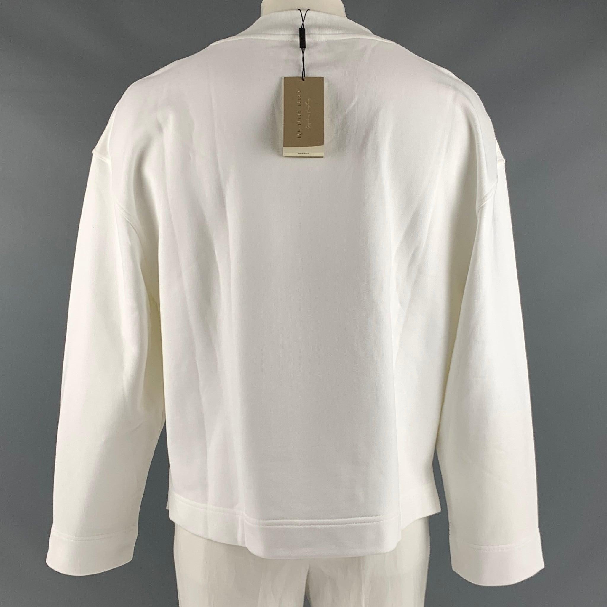 Men's BURBERRY Size XL White Solid Cotton Cropped Sweatshirt For Sale