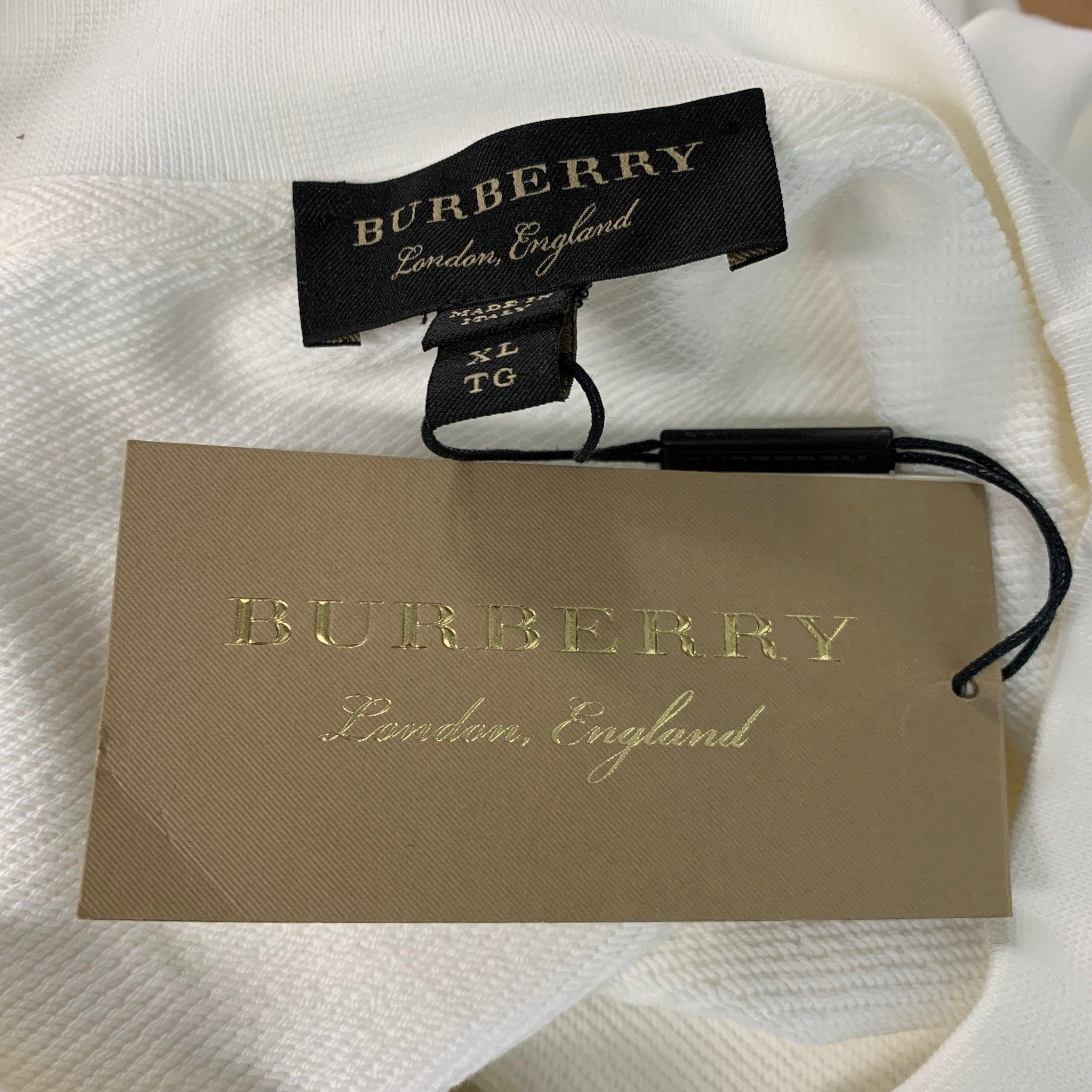 BURBERRY Size XL White Solid Cotton Cropped Sweatshirt For Sale 1