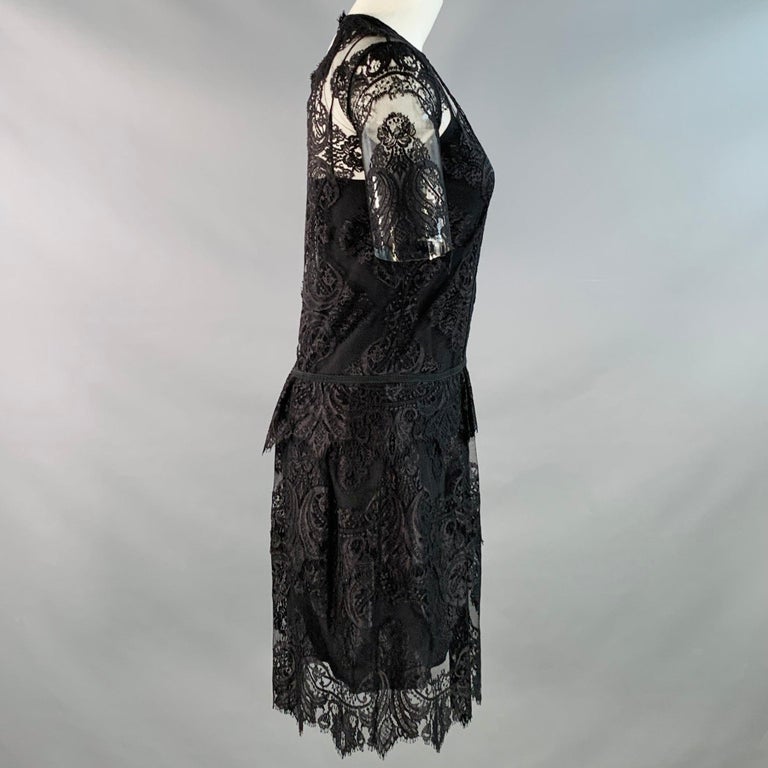 BURBERRY Size XS Black Lace Short Sleeve Drop Waist Knee Length Cocktail  Dress For Sale at 1stDibs