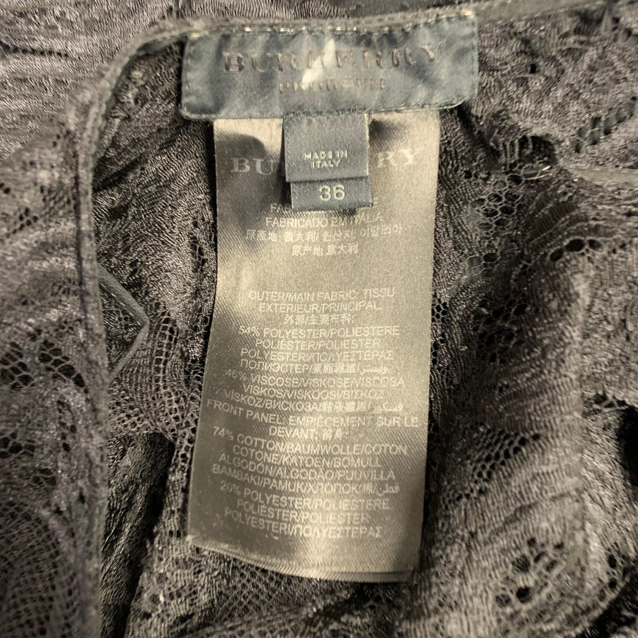 BURBERRY Größe XS Schwarz Spitze Kurzarm Drop Waist Knielang Cocktailkleid im Angebot 1