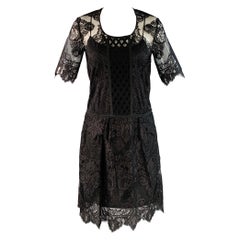 Burberry taglia XS abito da cocktail in pizzo nero con maniche corte e vita lunga al ginocchio