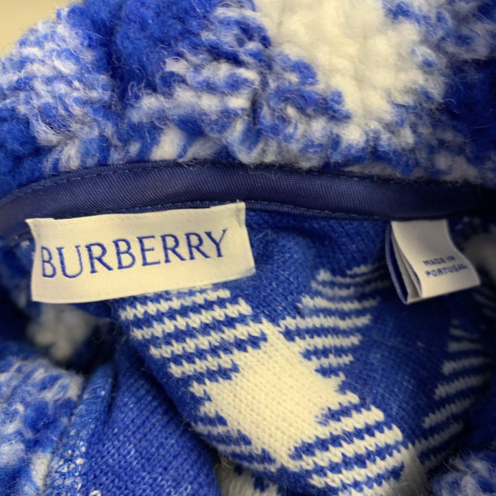 BURBERRY Size XS Blue White Plaid Acrylic Blend Fleece Hoodie Pullover Jacket For Sale 1