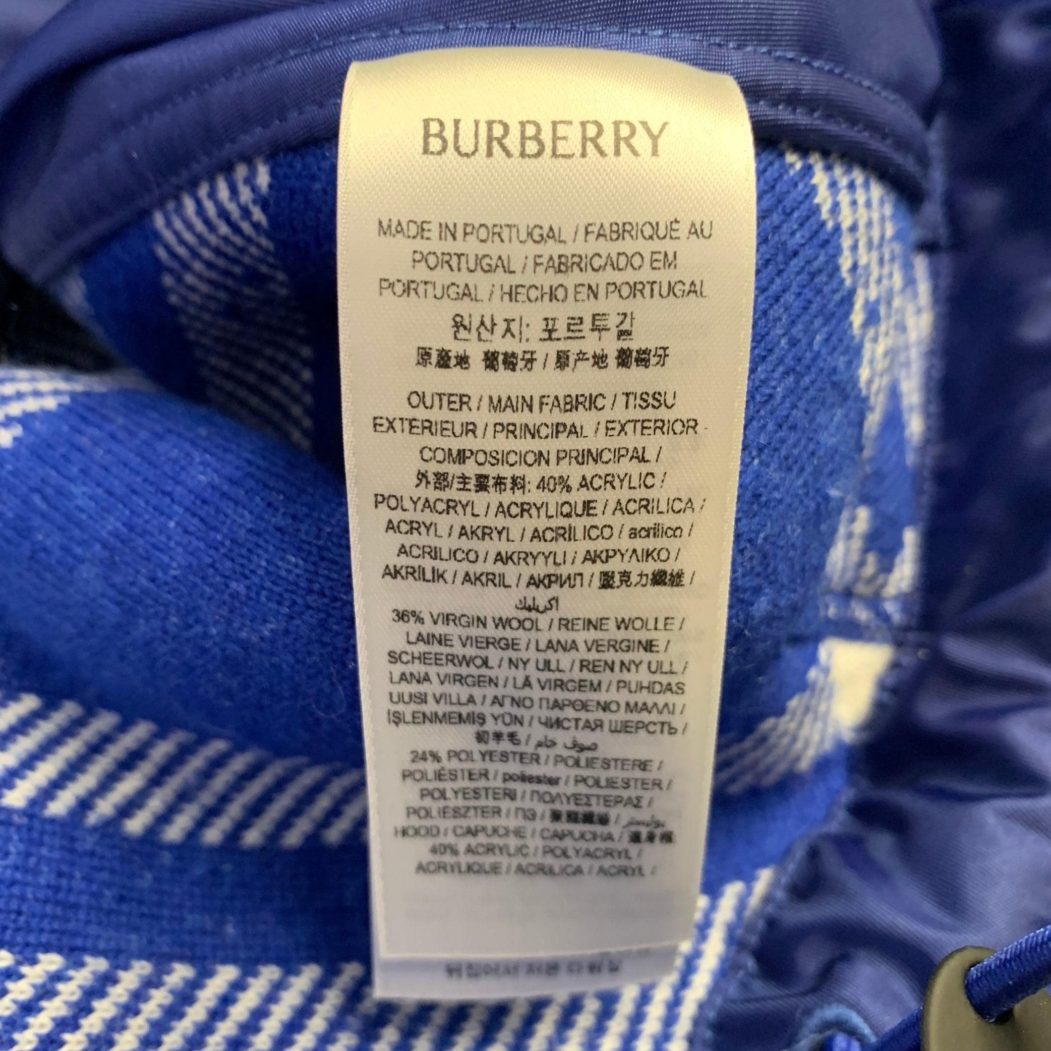 BURBERRY Size XS Blue White Plaid Acrylic Blend Fleece Hoodie Pullover Jacket For Sale 3