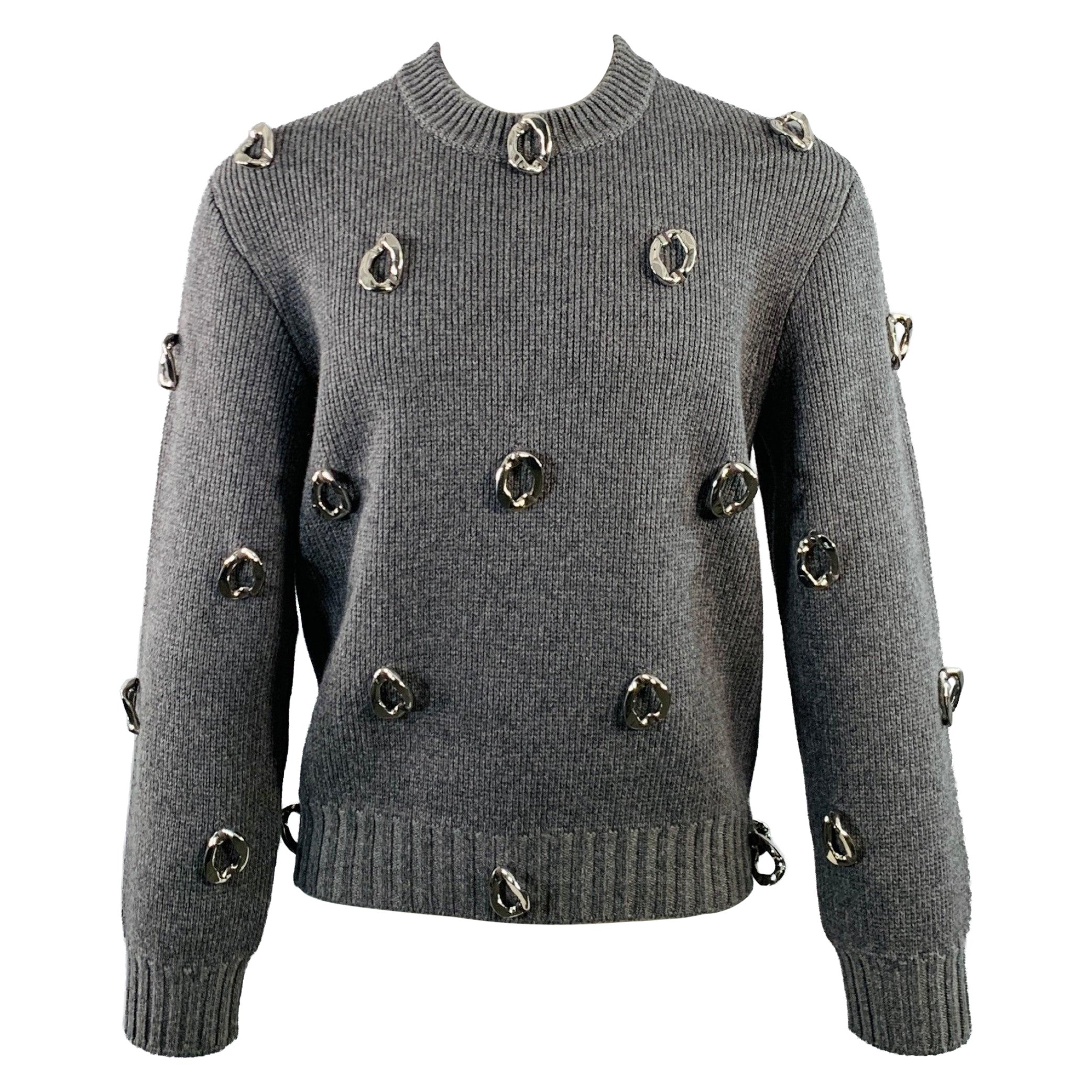 BURBERRY Size XS Grey Embellishment Cashmere Wool Crew Neck Sweater