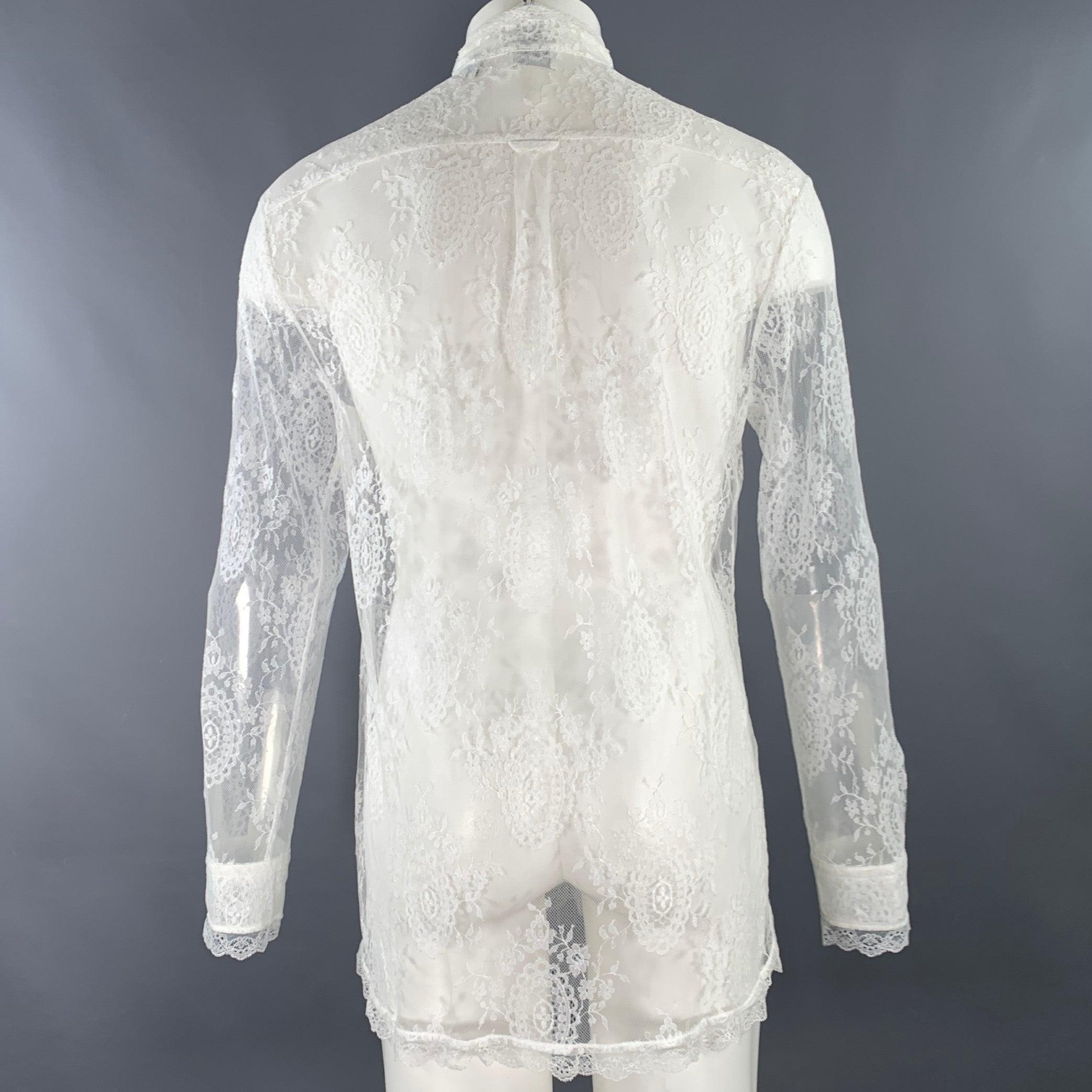 Burberry Taglia XS Camicia a maniche lunghe in pizzo bianco misto viscosa con fiocco In condizioni ottime in vendita a San Francisco, CA