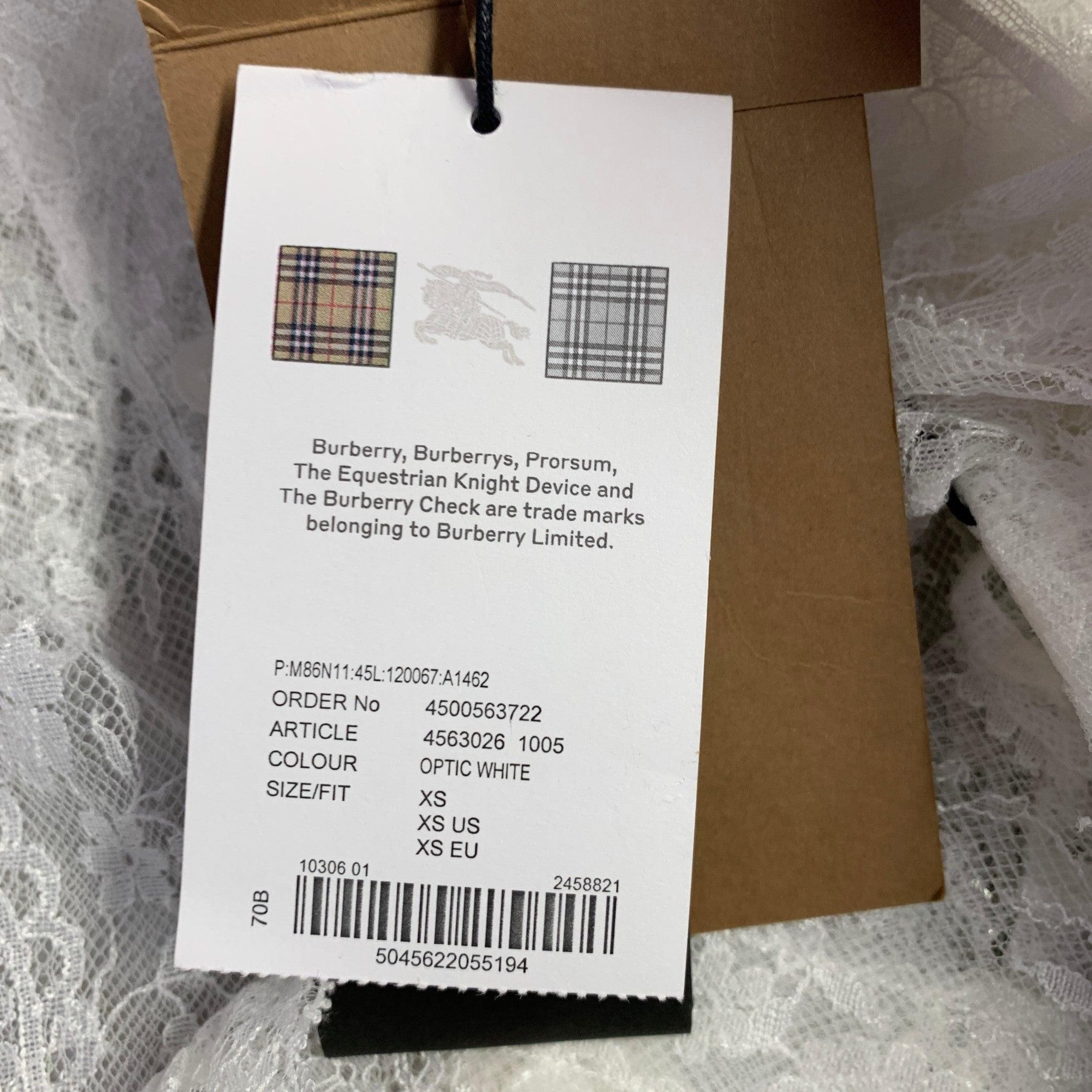 Burberry Taglia XS Camicia a maniche lunghe in pizzo bianco misto viscosa con fiocco in vendita 1