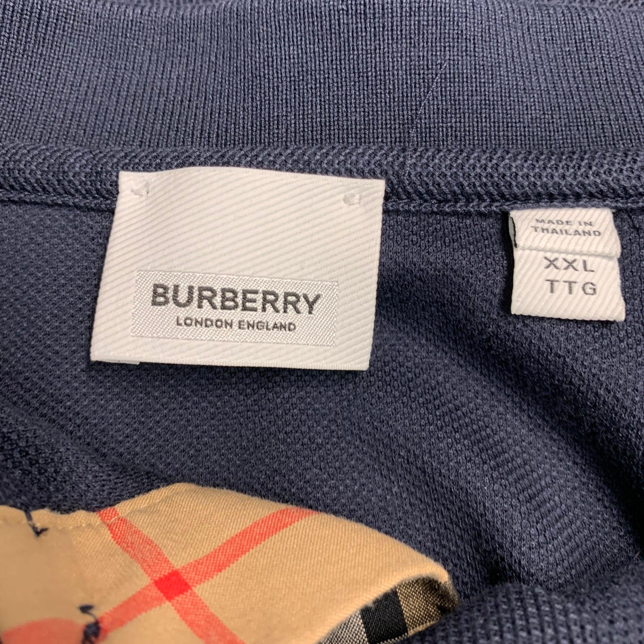Men's BURBERRY Size XXL Navy Cotton Monogram Half Placket Polo For Sale