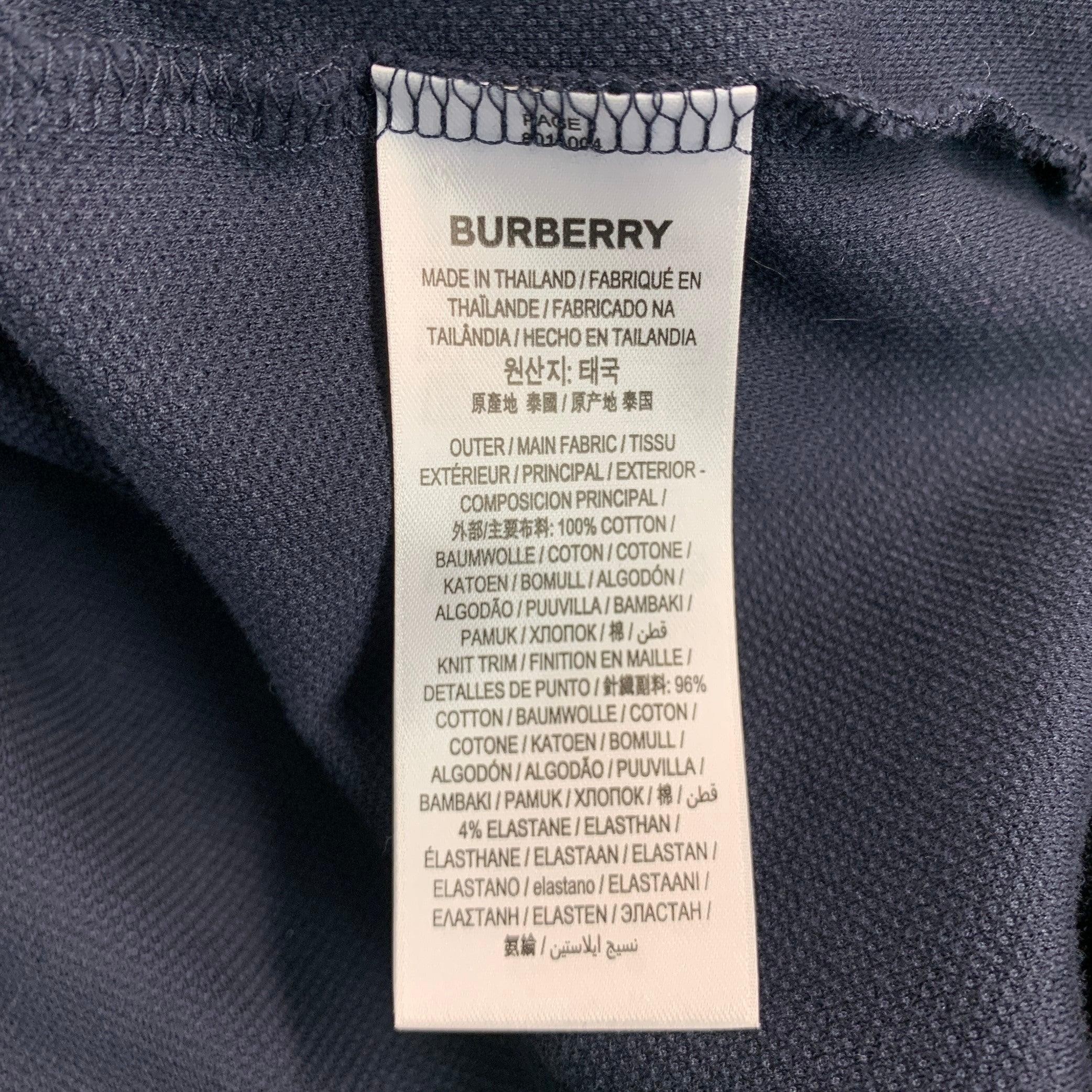 BURBERRY Size XXL Navy Cotton Monogram Half Placket Polo For Sale 1