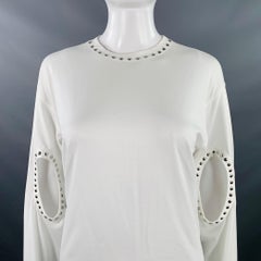 BURBERRY Size XXS White Silver Cotton Studded Cutout Pullover