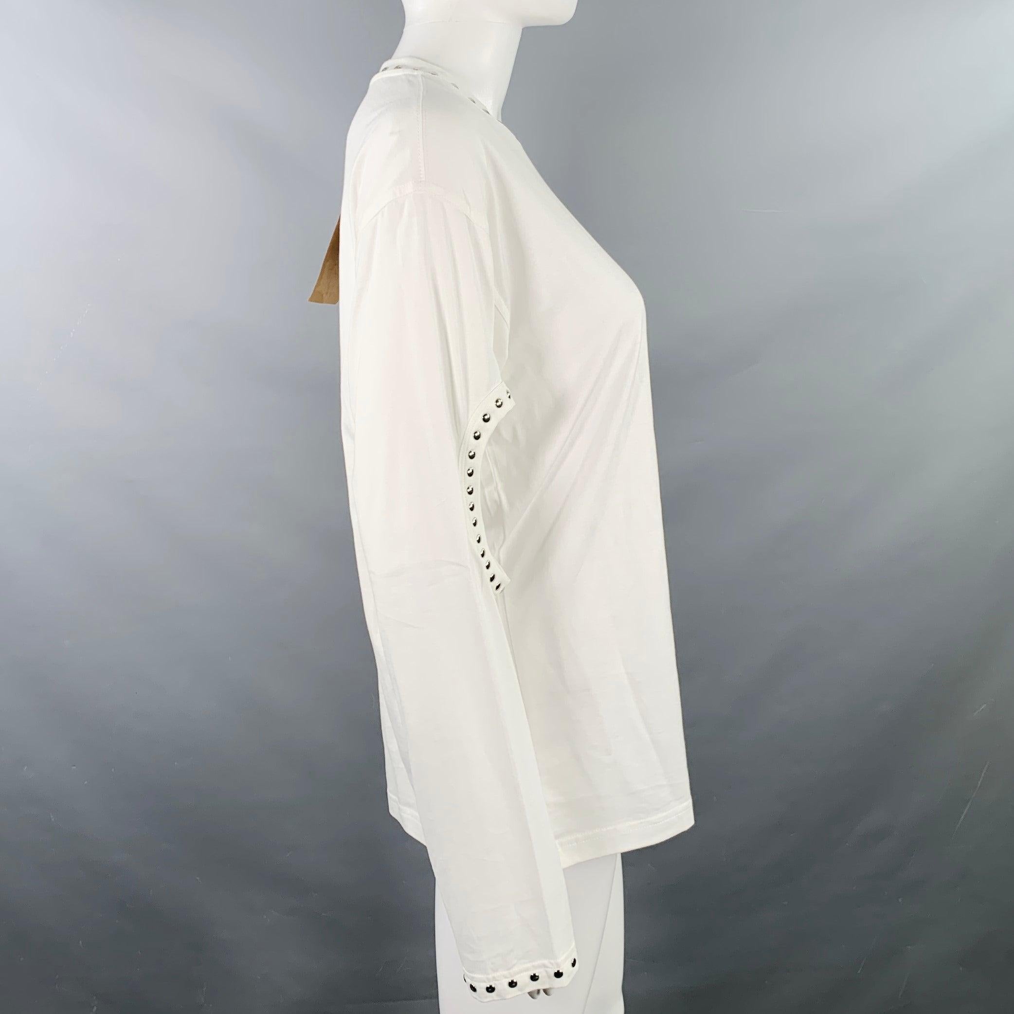 Gray BURBERRY Size XXS White Silver Cotton Studded Cutout Pullover For Sale