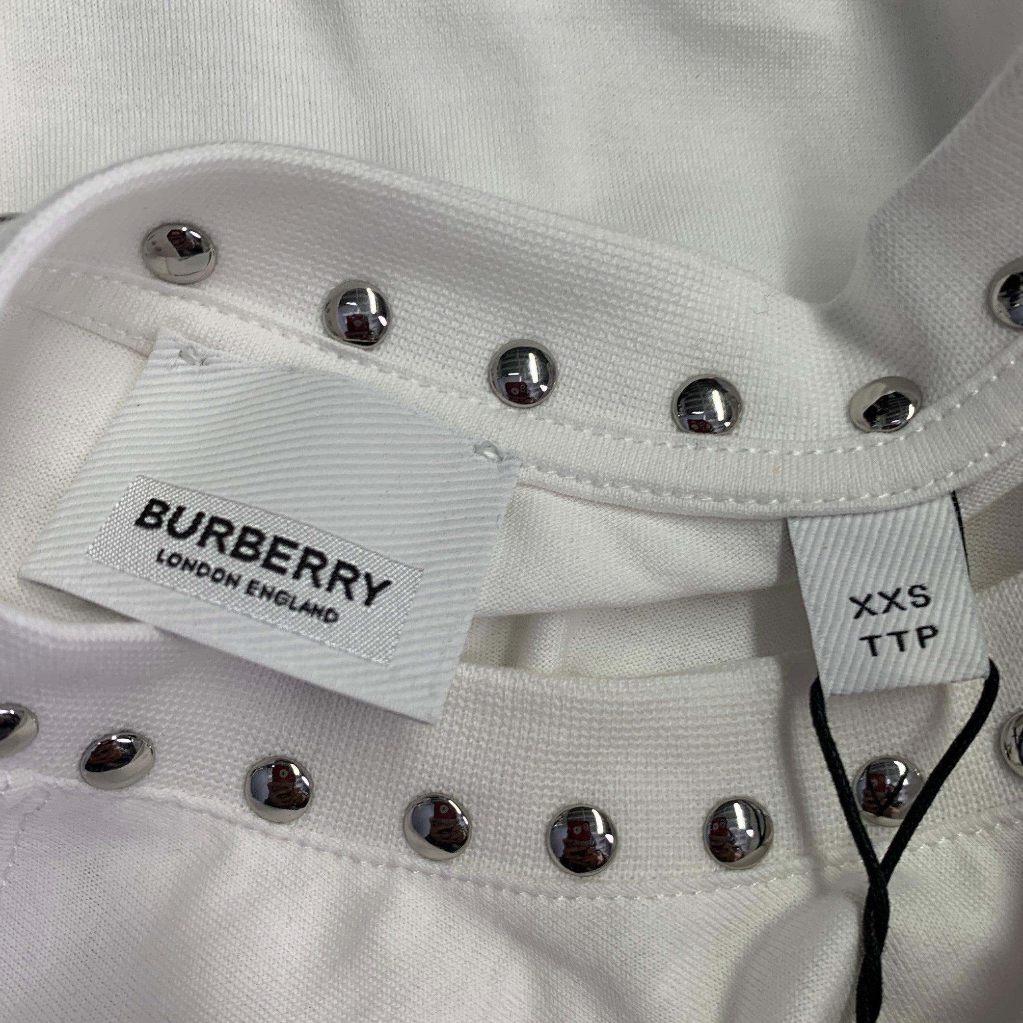 BURBERRY Size XXS White Silver Cotton Studded Cutout Pullover For Sale 1