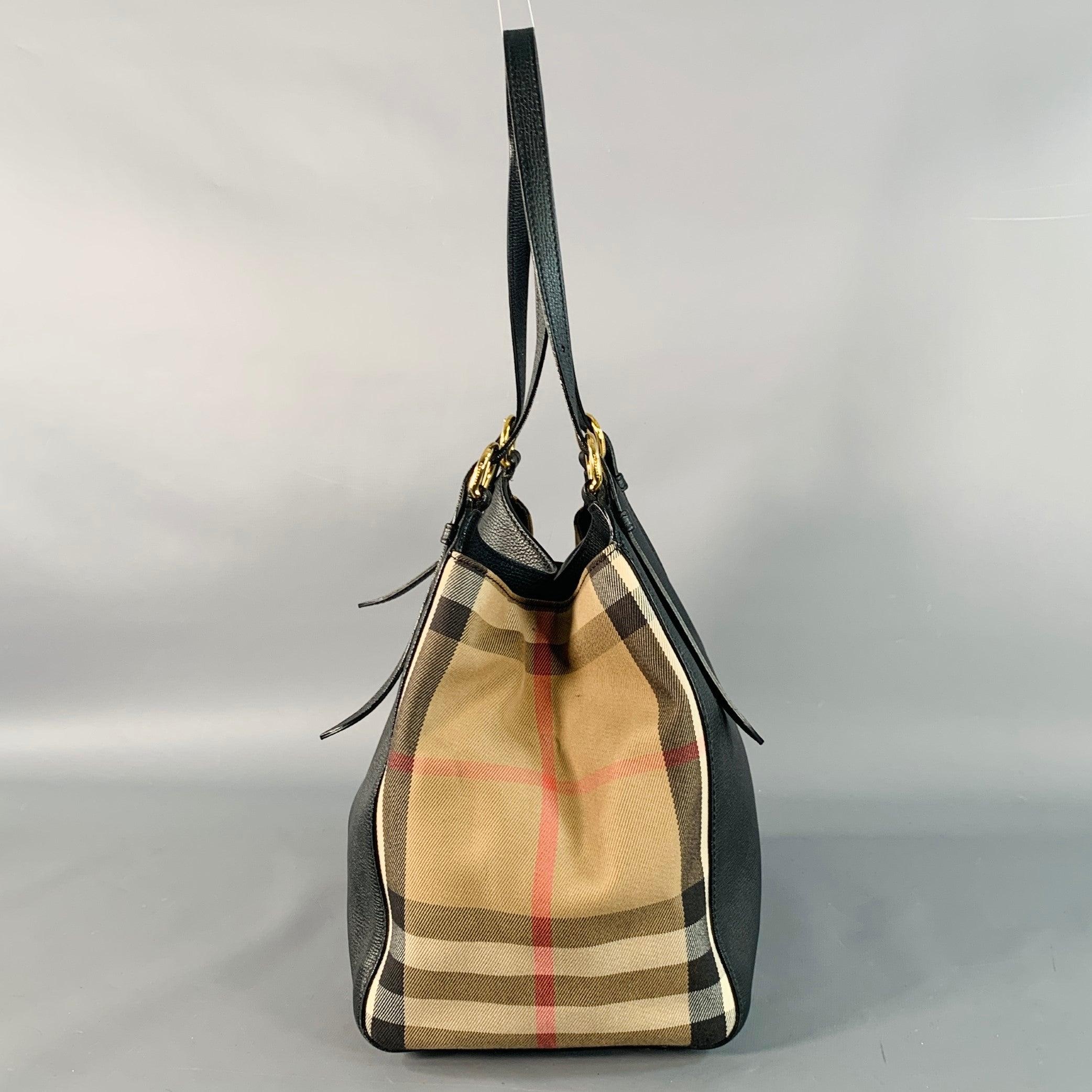 BURBERRY Bolso Pequeño Canter Negro Beige Cuadriculado Grano De Guijarro Cuero Lienzo en Excelente estado para la venta en San Francisco, CA