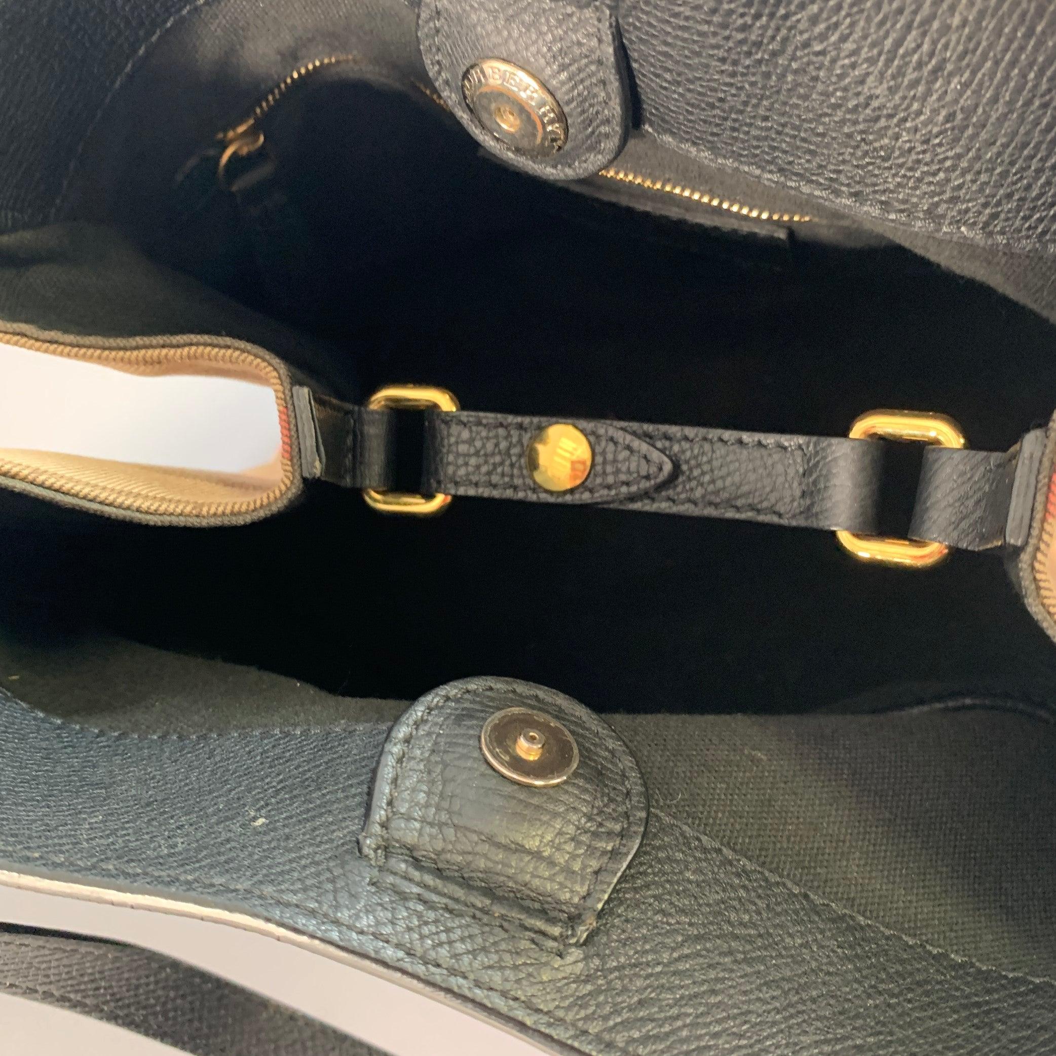 BURBERRY Bolso Pequeño Canter Negro Beige Cuadriculado Grano De Guijarro Cuero Lienzo en venta 3