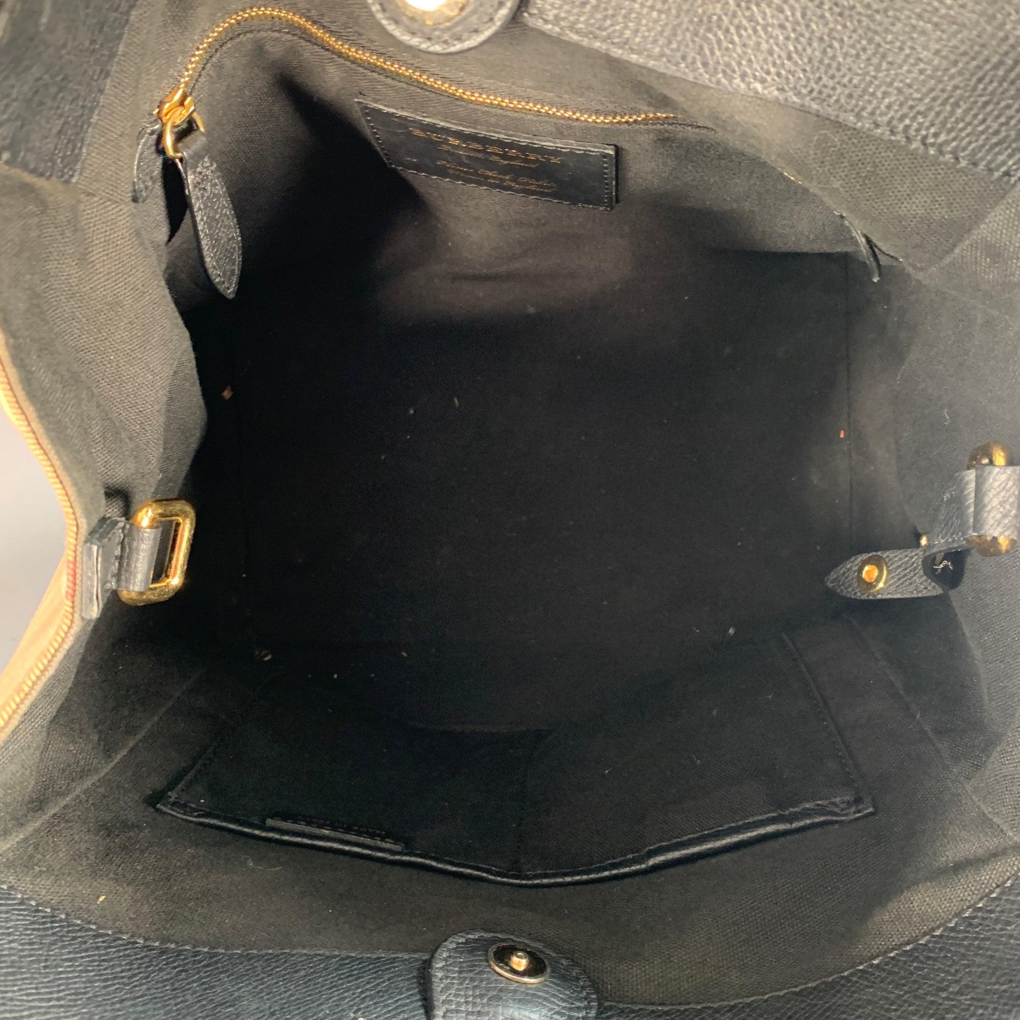 BURBERRY Bolso Pequeño Canter Negro Beige Cuadriculado Grano De Guijarro Cuero Lienzo en venta 4