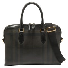 Burberry Smoked Check Coated Canvas and Leather The Barrow Briefcase Bag