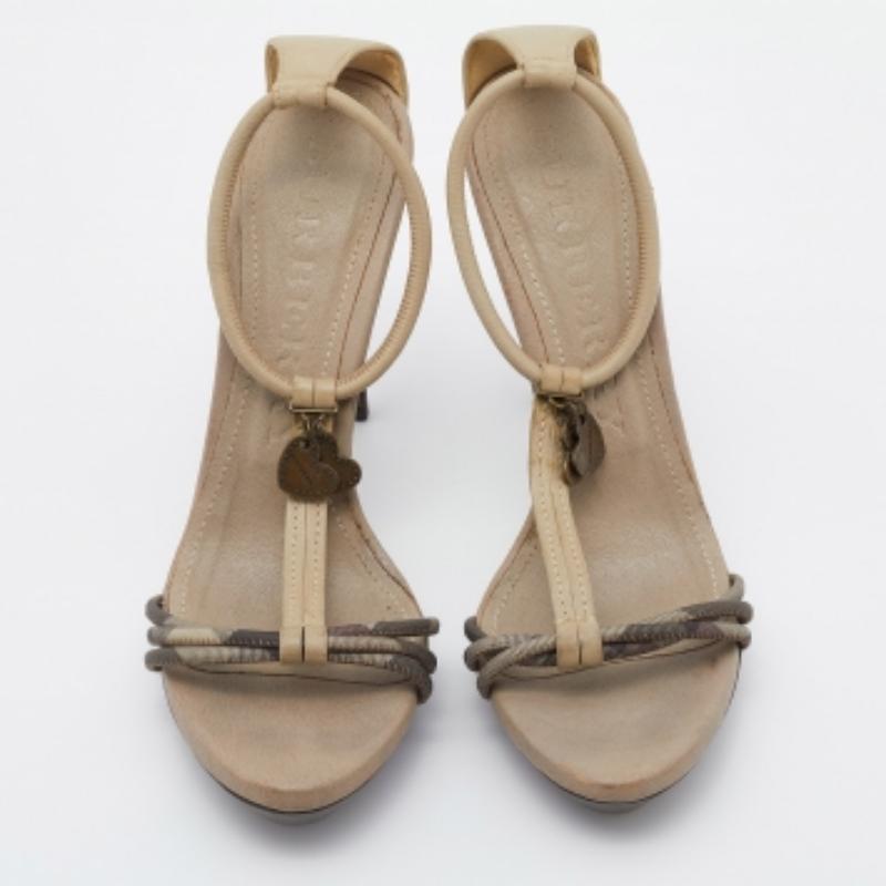 Sandalias con correa en el tobillo de lona y piel revestida de cuadros ahumados Burberry talla 39 en venta 1