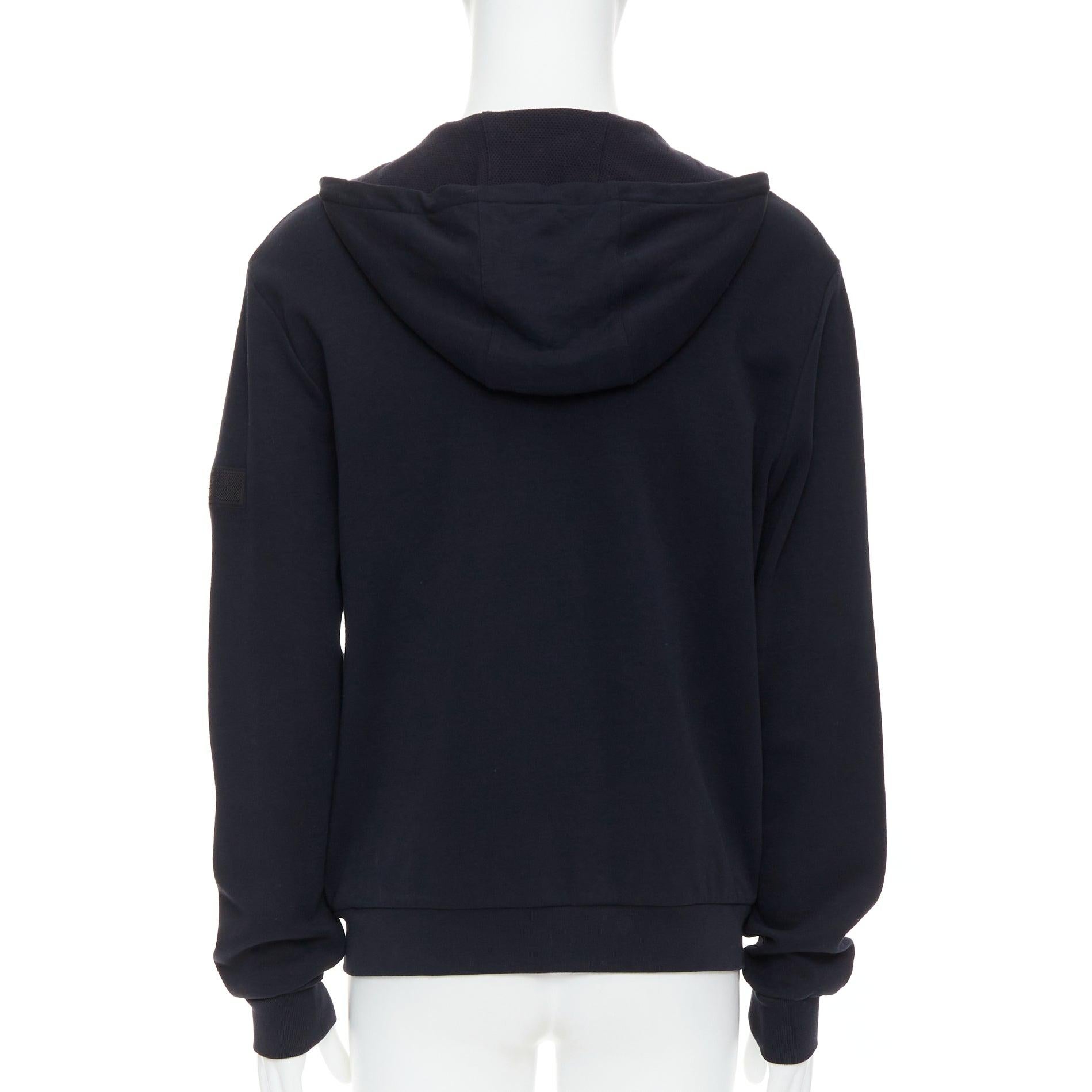 Men's BURBERRY SPORT black rubber logo zippers cotton blend hoodie L