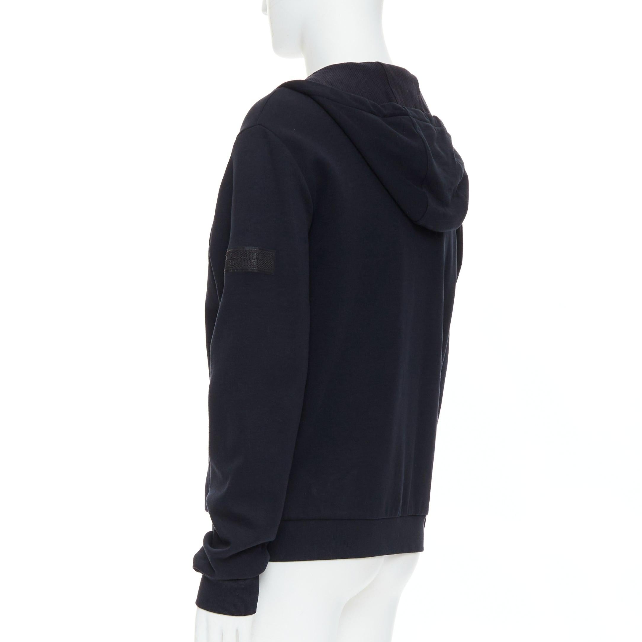 BURBERRY SPORT black rubber logo zippers cotton blend hoodie L 1