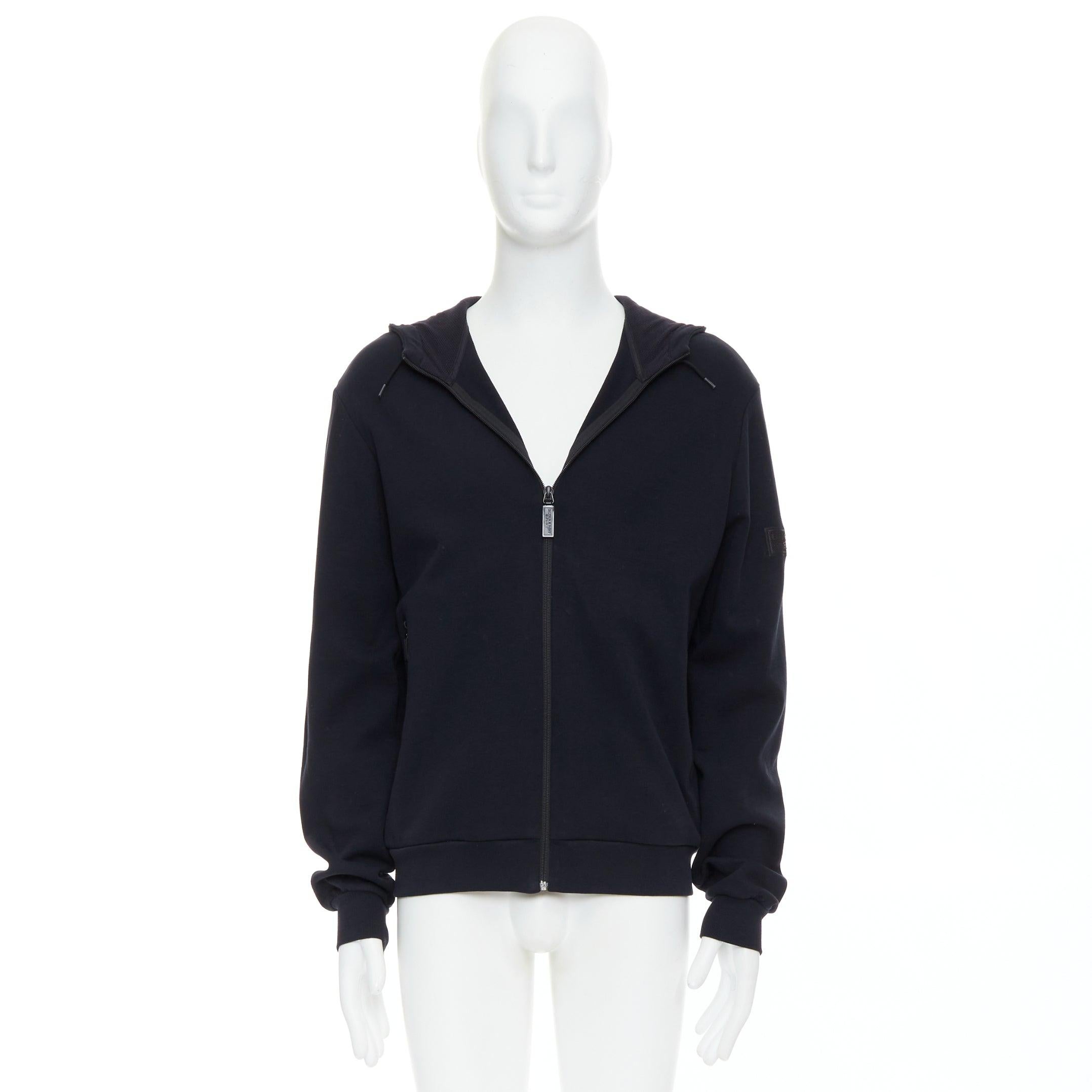 BURBERRY SPORT black rubber logo zippers cotton blend hoodie L 4