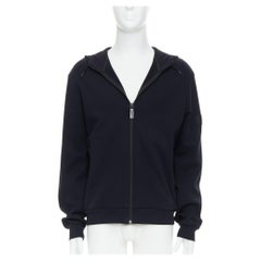 BURBERRY SPORT black rubber logo zippers cotton blend hoodie L